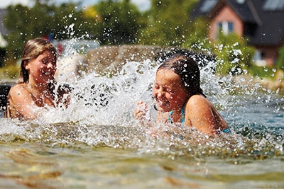 Waterpret in de zwemvijver