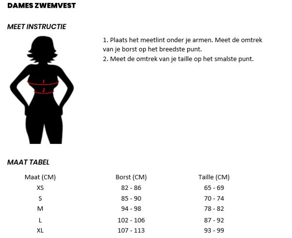jobe vest maattabel vrouw