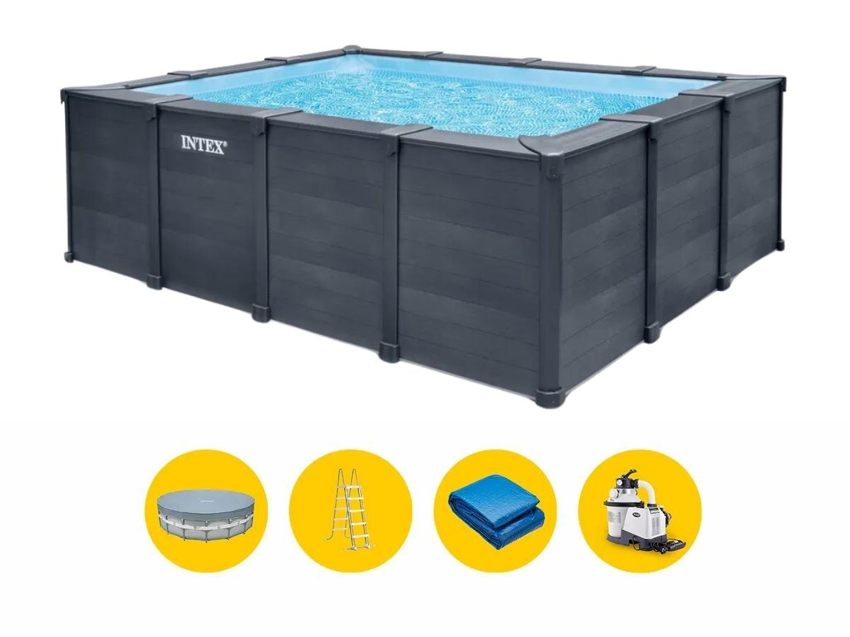 Intex Graphite Grey Panel zwembad - 400 x 300 x 124 cm - met zandfilterpomp en accessoires